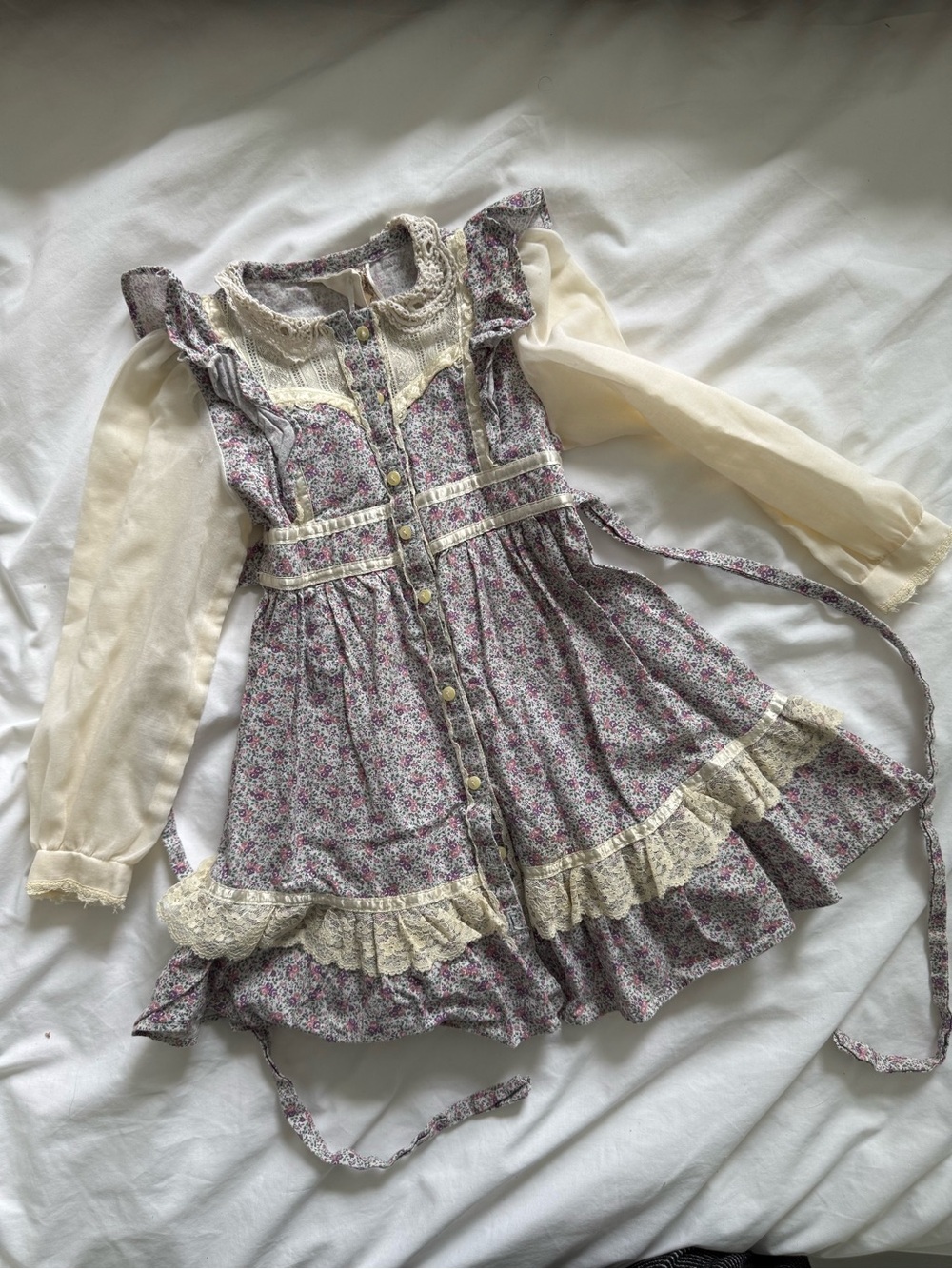 🪻Gunne Sax Floral Lace-Trim Dress